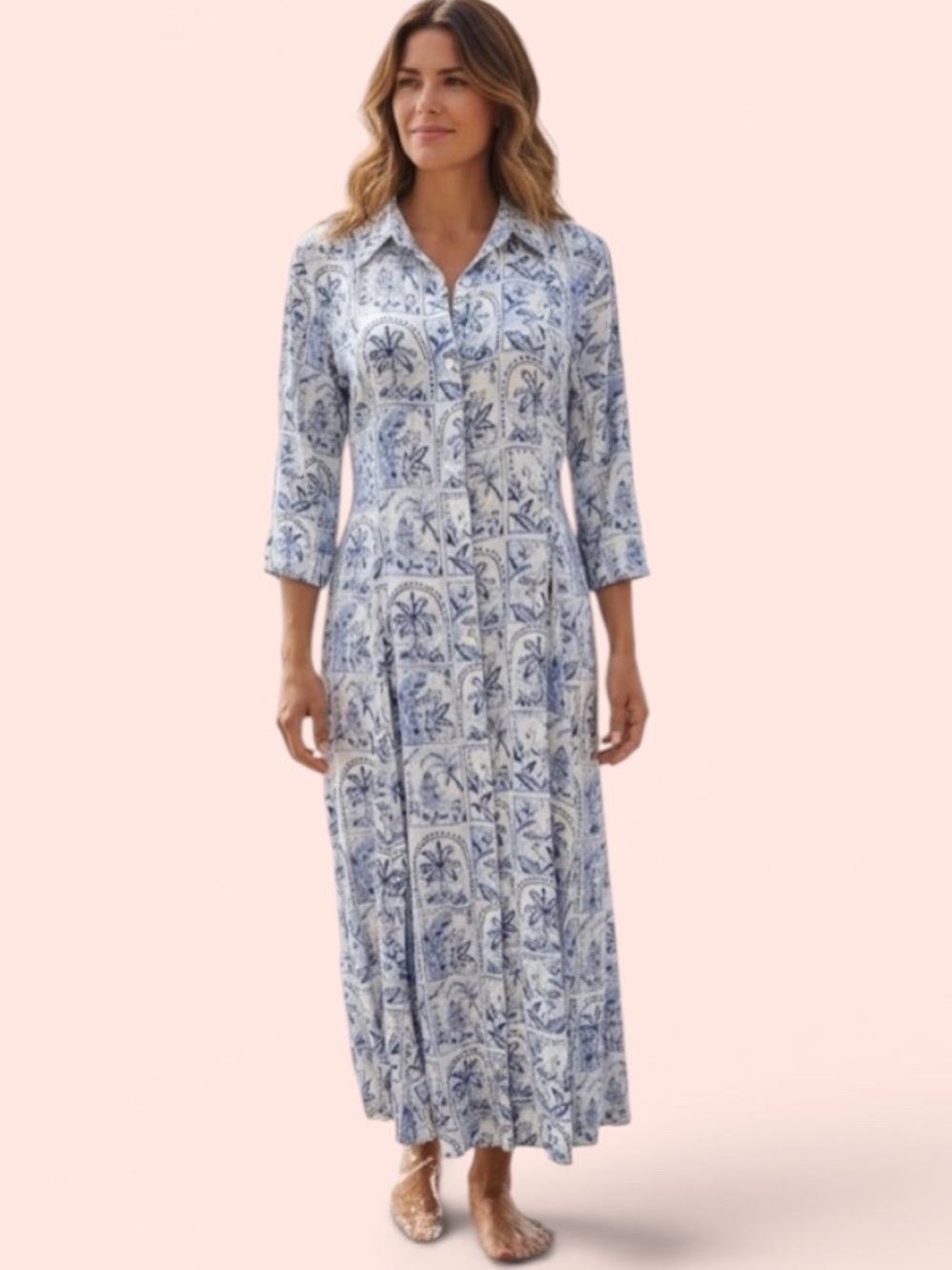 C&C California Linen Blend Beach Palm Maxi Dress